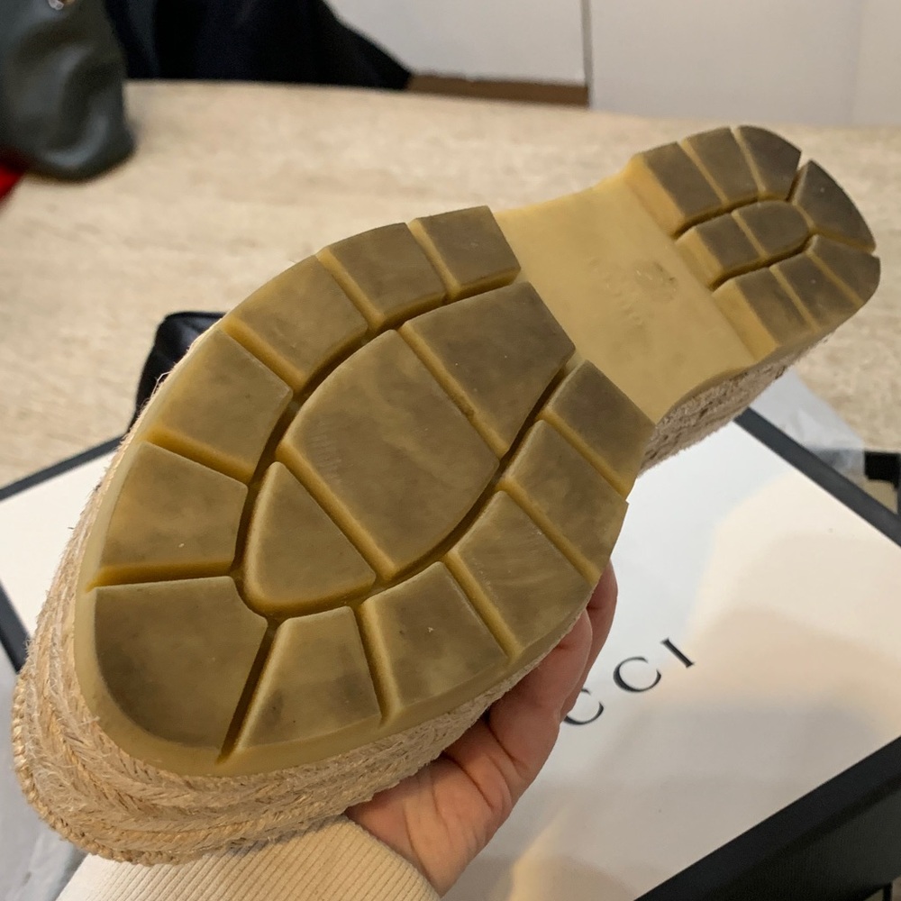 Gucci Black and Gold Espadrille Platform Slides - Picture 7 of 11